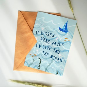 Romantische nautische kaart - als kussen golven waren, oceaan, jubileum, valentijnskaarten, vriend, vriendin, man, vrouw, strand, hou van je
