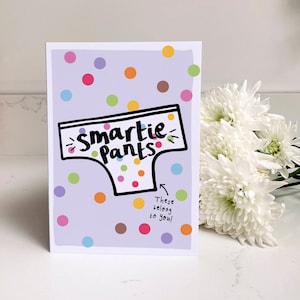 Carte de félicitations Smartie Pants - Obtention du diplôme, examen, diplômé, promotion 2024, diplôme, études supérieures, lycée, université, GCSE, A Levels