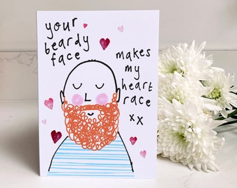 Bald Beard Face Valentine's Card - Anniversary Cute Funny Beardy Baldy Bald Head Handsome Husband Boyfriend Love You