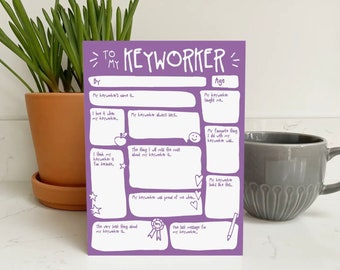 Thank You Keyworker Card  - Teacher Nursery Preschool Fill In The Blanks Question End Of Term Keepsake Gift Cute Funny Greetings Card