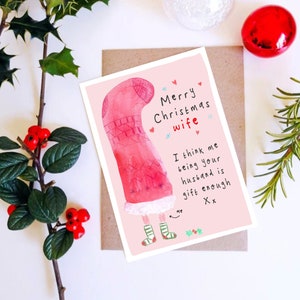Jolie carte de Noël femme drôle - bas de Noël, humour, blague, meilleure femme, premier Noël M. et Mme