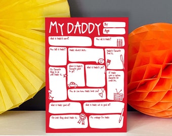 Daddy Father's Day / Birthday Card - Personalised Fill In Blanks Interview Q&A Keepsake Funny Best Daddy Toddler Children DIY Greetings Card