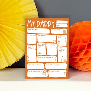 Fête des pères/carte d'anniversaire pour papa - Carte de voeux personnalisée à remplir dans l'interview, questions-réponses, souvenir amusant, papa, bambin, bricolage