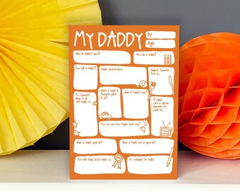 Fête des pères/carte d'anniversaire pour papa - Carte de voeux personnalisée à remplir dans l'interview, questions-réponses, souvenir amusant, papa, bambin, bricolage