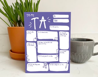 Thank You Teaching Assistant Card  - TA Fill In The Blanks Question End Of Term School Keepsake Gift Cute Funny Thoughtful Greetings Card