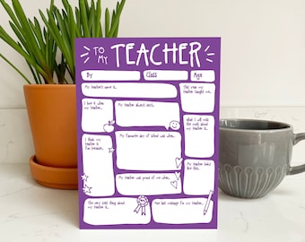 Thank You Teacher Card  - Fill In The Blanks Question End Of Term School Keepsake Gift Cute Funny Modern DIY Cute Thoughtful Greetings Card