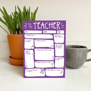 Danke Lehrer-Karte – Füllen Sie die Lücken Frage Ende des Termins Schule Andenken Geschenk Niedliche lustige moderne DIY niedliche nachdenkliche Grußkarte