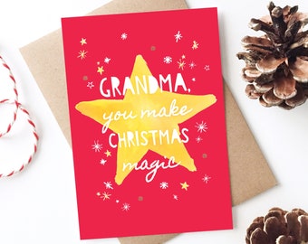 Biglietto natalizio per la nonna: carino, buon Natale, vacanze, biglietto personalizzato, nonna, nonno, nuova tata, glitter, tata scintillante stellina