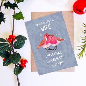 Cartão de Natal fofo para esposa - Robins, Natal aconchegante, Fique em casa, Cartão de felicitações personalizado, Romântico, Primeiro Natal Sr. e Sra.