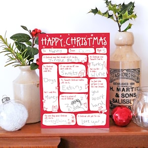 Tarjeta navideña para rellenar: un recuerdo hecho a mano, con preguntas y respuestas, divertida, tradicional, para abuelos y niños pequeños.