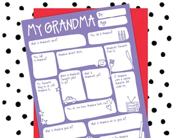 Grandma Birthday Card / Mother's Day Card - Keepsake Gift Cute Funny Modern Interview Q&A Question Fill In The Blanks Greetings Card
