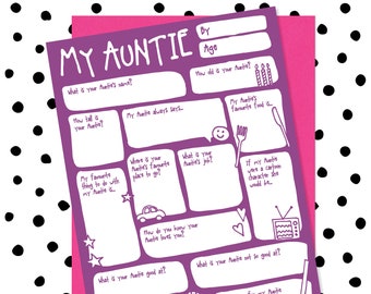 Auntie Birthday Card - Personalised Q&A Interview Fill In Mothers Day Aunt Keepsake Gift Cute Funny Modern Greetings Card From Niece Nephew