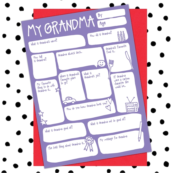 Grandma Birthday Card / Mother's Day Card - Keepsake Gift Cute Funny Modern Interview Q&A Question Fill In The Blanks Greetings Card