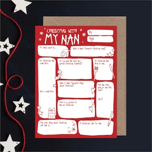 Carte de Noël Nan - DIY souvenir - Entretien questions/réponses pour les vacances Traditionnel drôle pour tout-petits, petits-enfants, couleur dans une boîte à souvenirs