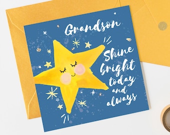 Superstar Grandson Birthday Card - Congratulations Star Shine Bright Proud of You Congratulations 1st 2nd 3rd 4th 5th 6th 7th 8th Cute