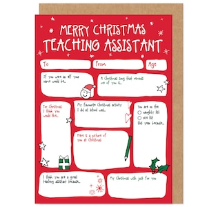 TA / Lehrgehilfe Weihnachtskarte - DIY Andenken Niedliche Fragen & Antwort Vorstellungsgespräch Urlaub