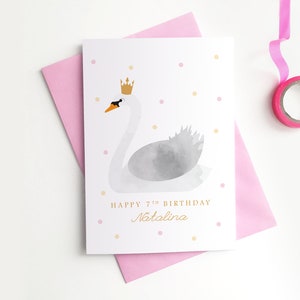 Tarjeta de cumpleaños personalizada del ballet "El Lago de los Cisnes": Feliz cumpleaños, niña, rosa, bailarina, preadolescente, personalizada, ilustración, princesa, sobrina, hija.