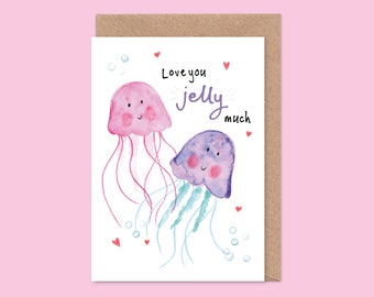 Jolie méduse Saint-Valentin / carte d'anniversaire - Je t'aime, sous la mer, enfants, camarades de classe, gelée, punny, drôle