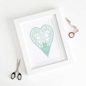 Custom Personalised Wedding Print Wedding Heart Birds Nature Confetti Rob Ryan Style Papercut Commemorative Customised A4 Print image 1