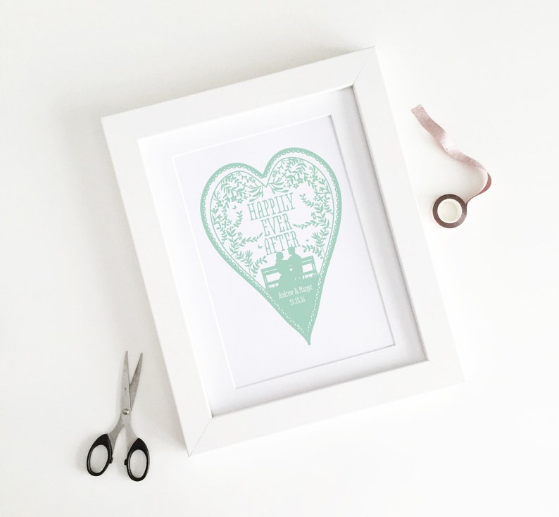 Custom Personalised Wedding Print Wedding Heart Birds Nature Confetti Rob Ryan Style Papercut Commemorative Customised A4 Print image 1