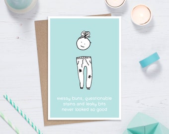 Carte de félicitations pour nouvelle maman - Chignon drôle pour bébé, chignon pour cheveux en désordre, Doula, vous avez cette meilleure amie, bulle de bébé du quatrième trimestre