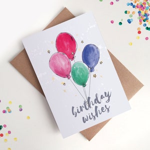 Carte d'anniversaire ballons - Souhaits d'anniversaire, non sexiste, unisexe, 30e, 40e, 50e, 60e, 70e, 80e, 90e, classique