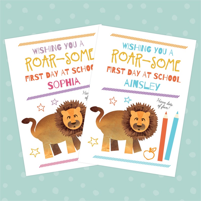 Personalised First Day Of School Good Luck Card Custom Card, Lion, Kids Name Card, Be Brave, Starting School, New School image 3