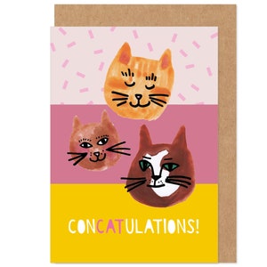 Carte de félicitations - chats, femme aux chats, nouvel emploi, fiançailles, positivité, motivation, bravo, remise des diplômes, illustration, paillettes, félin