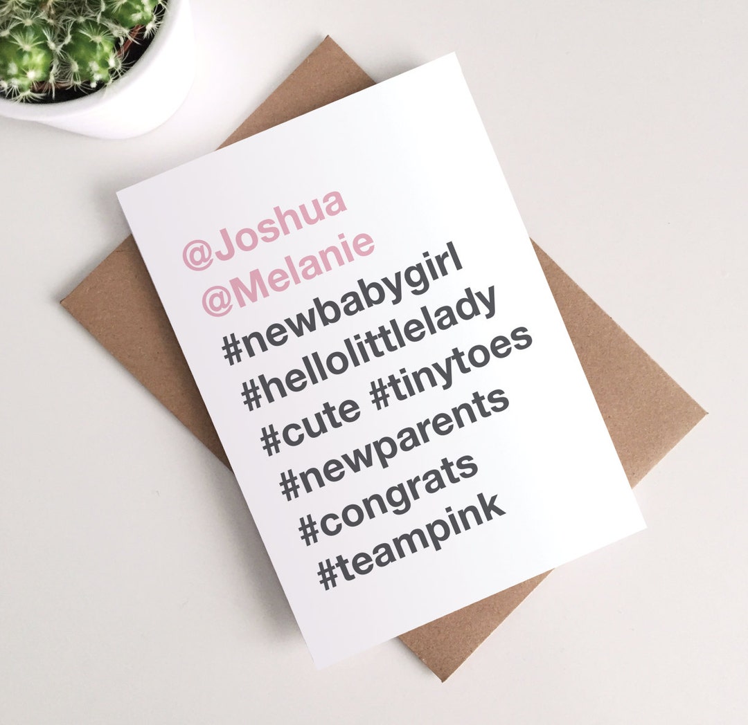 Personalised New Baby Girl Card Instagram Hashtag Etsy