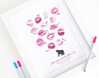 Frog Prince Lipstick Guestbook, Vintage Hen Party, Bachelorette, Bridal Shower, Thumbprint Fingerprint, Classy Hen Do, Fairytale Wedding