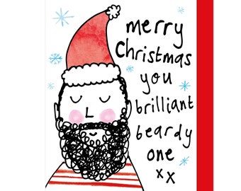 Biglietto di Natale con viso con barba - Simpatico, divertente, bel marito, fidanzato, ti amo