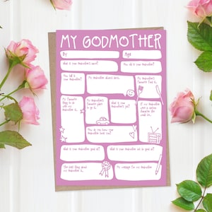 Tarjeta de cumpleaños o día de la madre para madrinas: complete los espacios en blanco, preguntas y respuestas, regalo de recuerdo, linda y divertida tarjeta de felicitación moderna