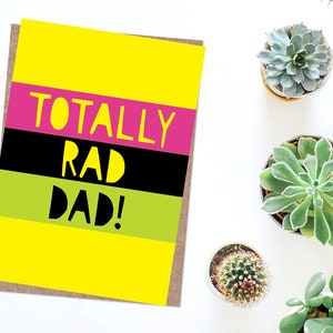 Biglietto d'auguri per la festa del papà/compleanno Rad Dad - Luminoso, Cool, Anni '80, Punk, Retro, Il miglior papà di sempre, Ti voglio bene, Papà, Buon compleanno, Neon, Mi manchi