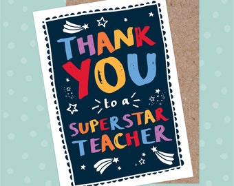 Thank You Teacher - Superstar Teacher, Amazing Teacher, Stars, Space, Cute, Helper, Keyworker, Preschool, End Of Term Teacher Gift