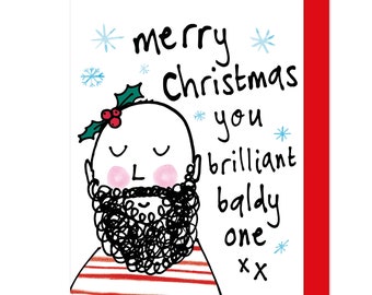 Bald Head Christmas Card - Cute Funny Beardy Baldy Handsome Husband Boyfriend Love You