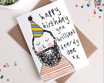 Carte d'anniversaire visage barbe - mignon drôle brillant barbu beau mari copain je t'aime fête