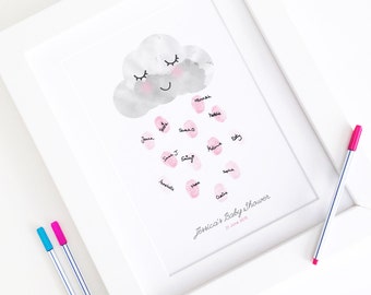 Baby Shower Cloud Print Fingerprint Guest Book - Personalised Print Showered With Love - Baby Keepsake Baby Shower Game - A4 Size