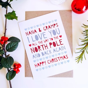 Cartão de Natal personalizado para avós - Te amo até o Polo Norte e de volta, babá, vovô, vovó, papai, fofo, feliz Natal, feriado