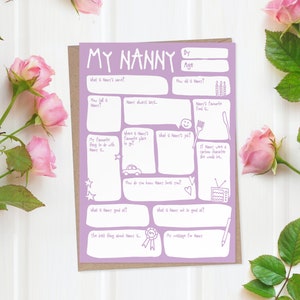 Nanny Mother's Day / Birthday Card - Fill In The Blanks Interview Q&A Keepsake Gift Custom Cute Funny Modern Greetings Card