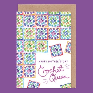 Crochet Queen Mutter Muttertagskarte - häkeln, Oma Quadrate, Decke, Basteln, Handwerker, Mama, Nanny, Nan, Gran, Oma, Sewist