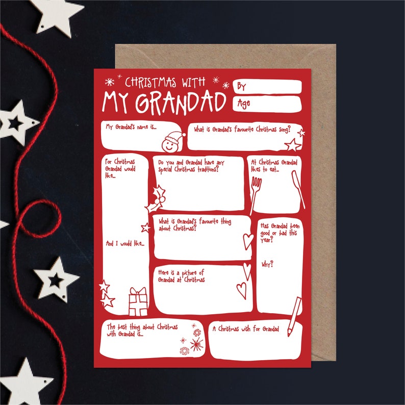 Grandad Christmas Card DIY Keepsake Cute Questions & Answer | Etsy