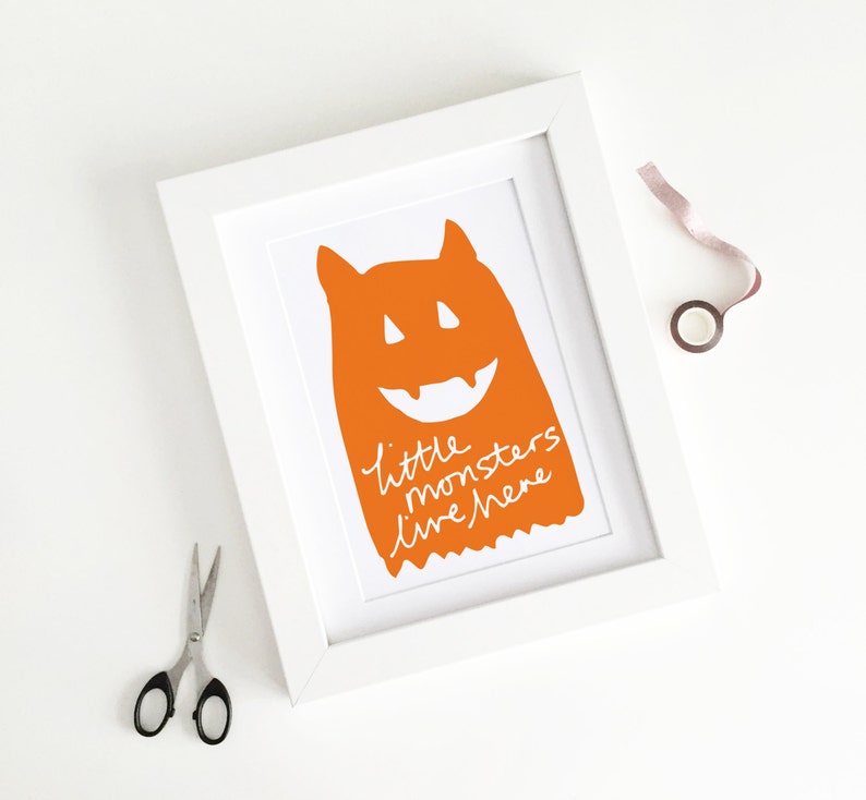 Halloween Print / Little Monsters Live Here Instant Download Printable Black Orange Spooky Cute Party Decor Trick or Treat image 2