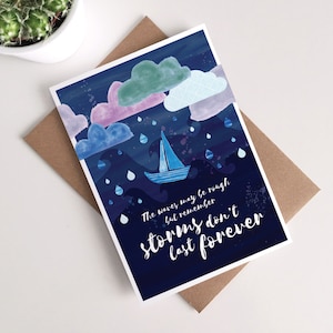 Le tempeste non durano - Carta positiva - Positività, Motivazione, Ti amo, Vela, Acquerello, Nautica, Supporto