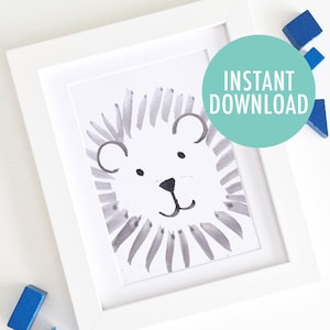 Instant Download // Watercolour Lion A3 Print Simple Modern Nursery Art Jungle Safari Lion King Cute Baby Shower Gift image 1