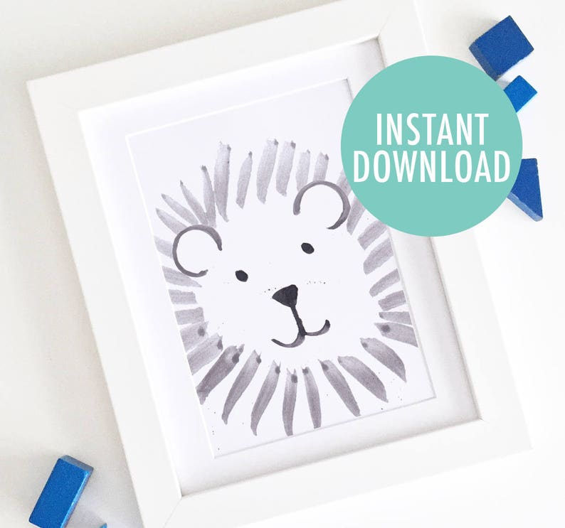 Instant Download // Watercolour Lion A3 Print Simple Modern Nursery Art Jungle Safari Lion King Cute Baby Shower Gift image 1