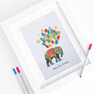 Personalised Fingerprint Guestbook Print - Birthday Baptism Christening Baby Shower Party Safari Circus Greatest Showman Elephant