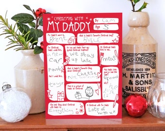 Daddy Christmas Card - DIY Keepsake Cute Questions & Answer Interview Holiday Traditional Funny Toddler Kids Colour In Memory Box