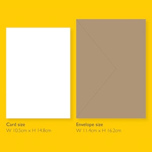 May include: A white card and a brown envelope. The card measures 10.5 inches wide by 14.8 inches high. The envelope measures 11.4 inches wide by 16.2 inches high.