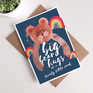 Tarjeta "Abrazos de oso: Te extraño" - Positiva, Motivación, Te amo, Bonita, Acuarela, Guardería, Cumpleaños, Bien hecho, NHS, Confinamiento, Niños, Arcoíris