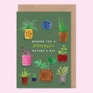 Cartão de Dia das Mães da Plantstic - Mãe, Vovó, Amante de Plantas, Monstera, Pilea, Oxalis, Plantas em Vasos, Jardinagem, Jardim, Plantas de Casa
